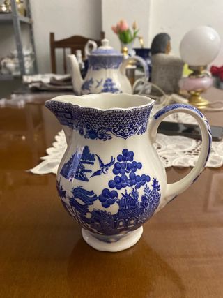 Juego té porcelana azul antiguo
