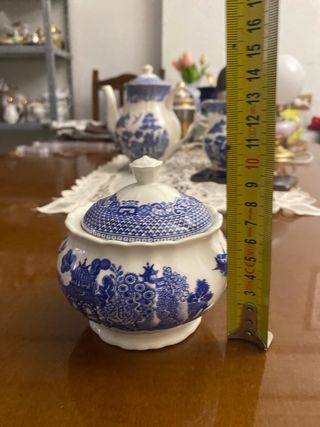 Juego té porcelana azul antiguo