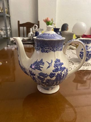 Juego té porcelana azul antiguo