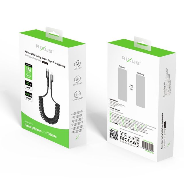 Cable RIXUS retráctil 1m - USB-C a Lightning