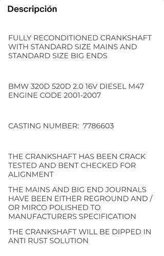 Cigüeñal BMW 320d 520d 2.0 M47 2001-2007. 7786603