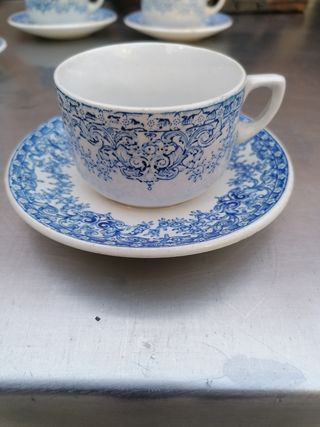 Juego 5 tazas porcelana azul y blanco
