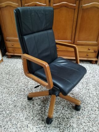 SILLA ESCRITORIO MADERA Y CUERO
