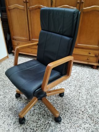 SILLA ESCRITORIO MADERA Y CUERO