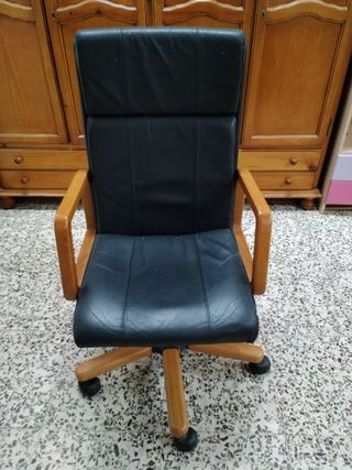 SILLA ESCRITORIO MADERA Y CUERO