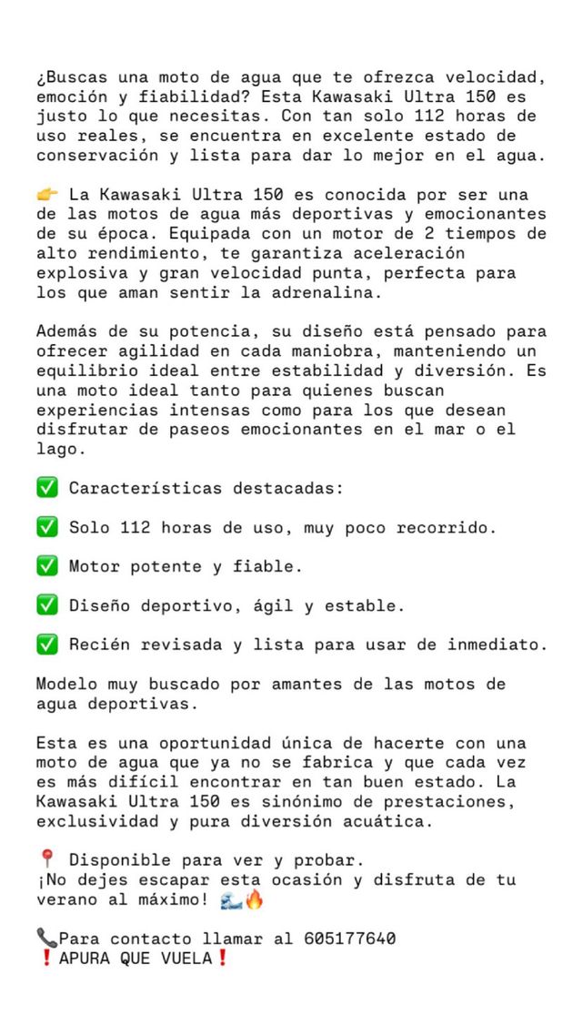 Jet Ski Kawasaki Ultra 150 Moto de agua