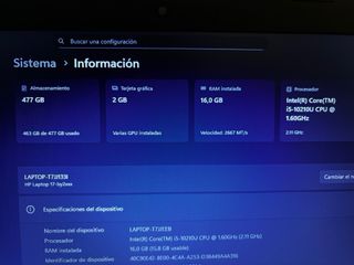 Portátil HP 17" i5-16GB-500GB SSD 