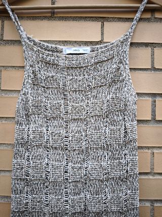 Vestido largo beige y gris
