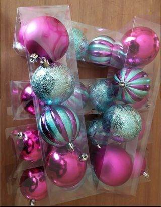 24 Palline Natale Rosa & Turchese nuovo 