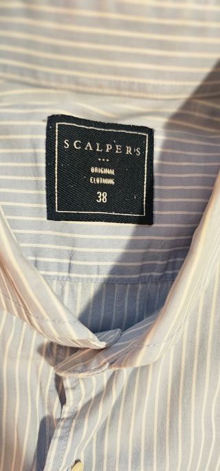 Camisa Scalpers azul rayas 38, pero talla pequeña