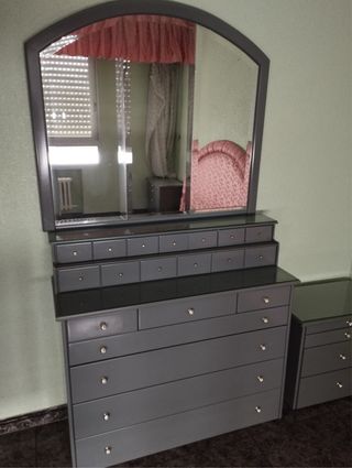 Cómoda antigua gris - espejo