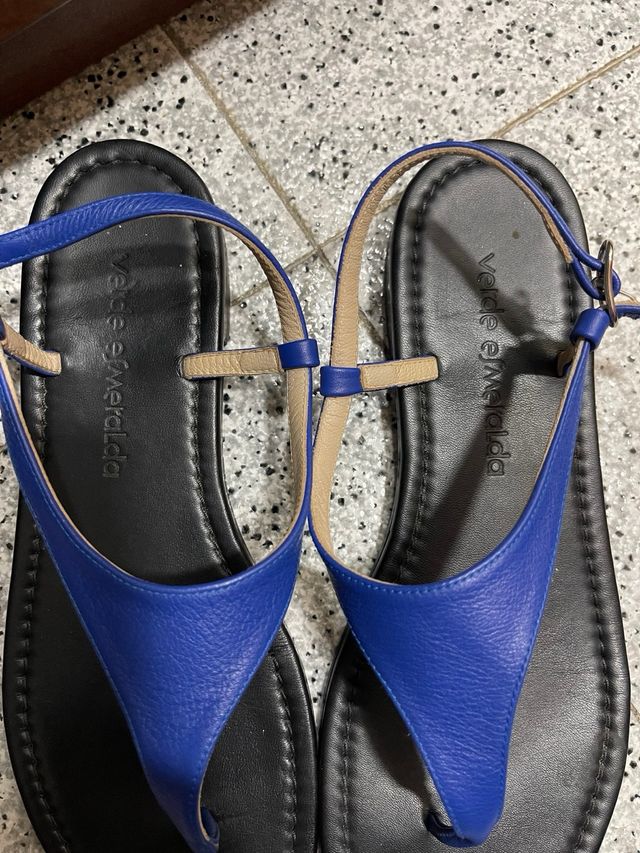 Sandalias de Piel Azul Talla 42
