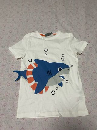 Camiseta niño tiburón - Blanco/Azul
