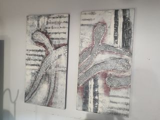 2 Cuadros Abstractos Plata-Blanco