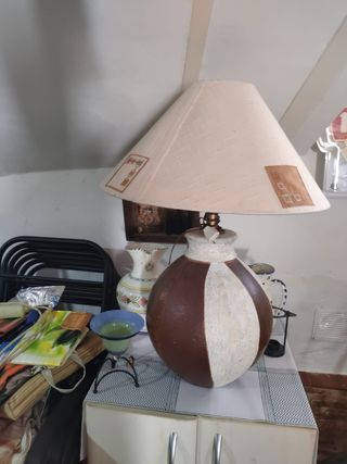 Lampara cerámica grande - marrón y blanco