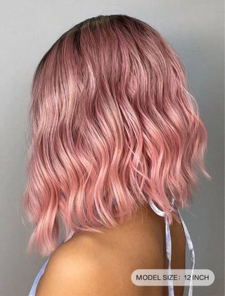 Peluca rosa corta flequillo pelo sintético calidad