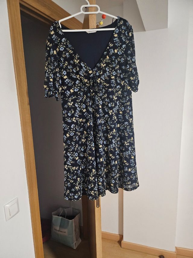 Vestido flores - azul marino