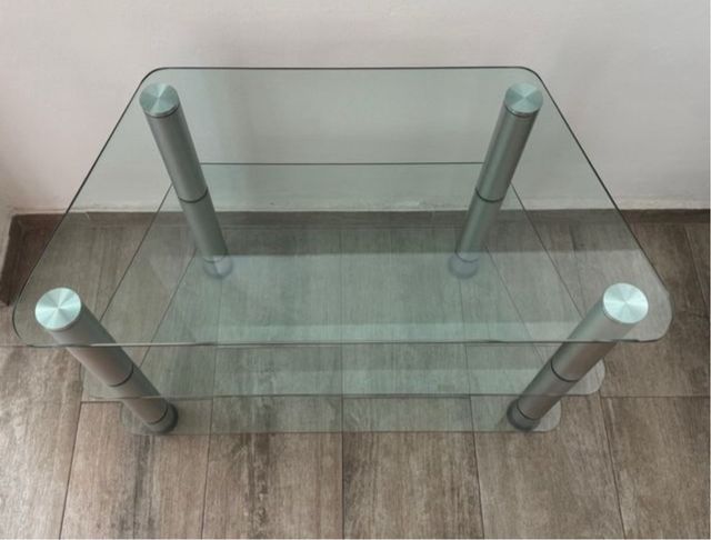 Mesa de centro cristal y metal