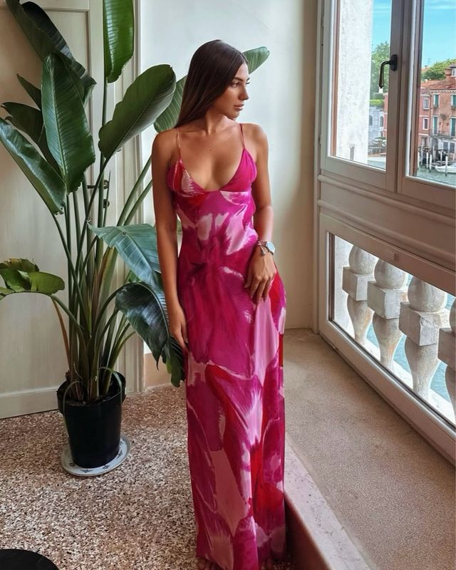 Vestido largo estampado foulard