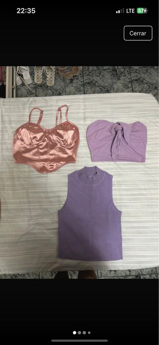 Tops rosados y morados