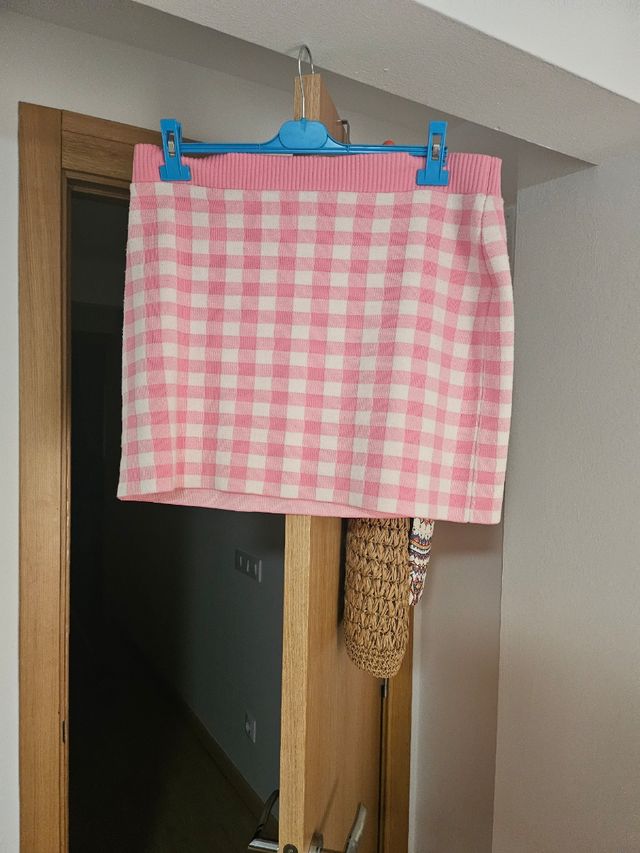 Falda vichy rosa-blanca