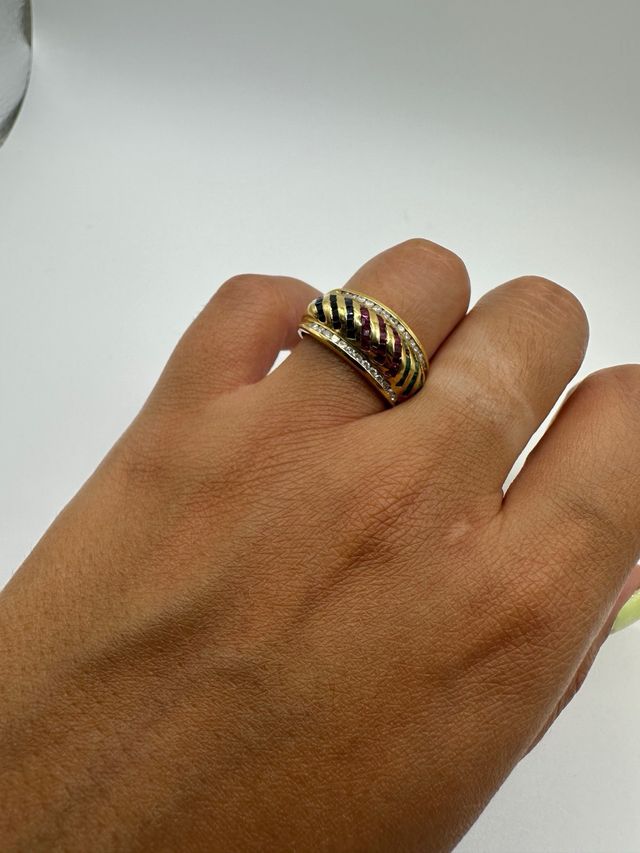 Anillo oro amarillo 18k zafiro rubí esmeralda