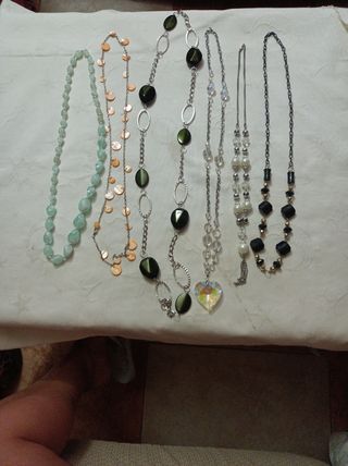 6 Collares largos plata & verde