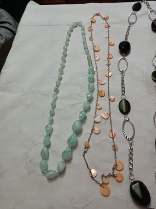 6 Collares largos plata & verde