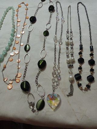 6 Collares largos plata & verde