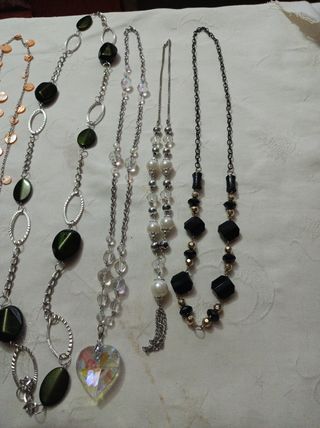 6 Collares largos plata & verde
