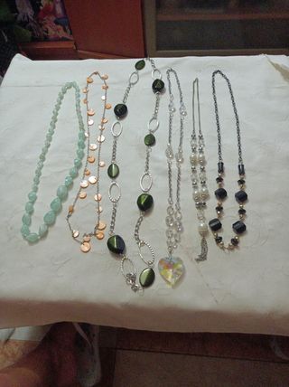 6 Collares largos plata & verde