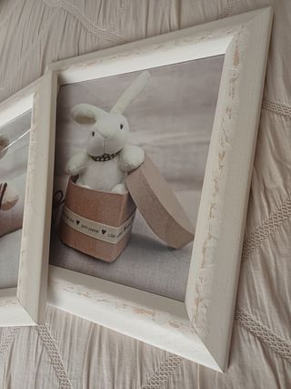 3 Quadri in legno bianchi + stampe per bambini