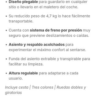Andador plegable ligero 4,7kg
Color negro.