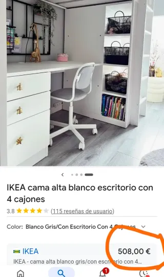 Cama. Cama alta SMÅSTAD, blanco/azul claro. Litera