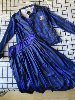 Disfraz colegiala rayas azul-negro M 