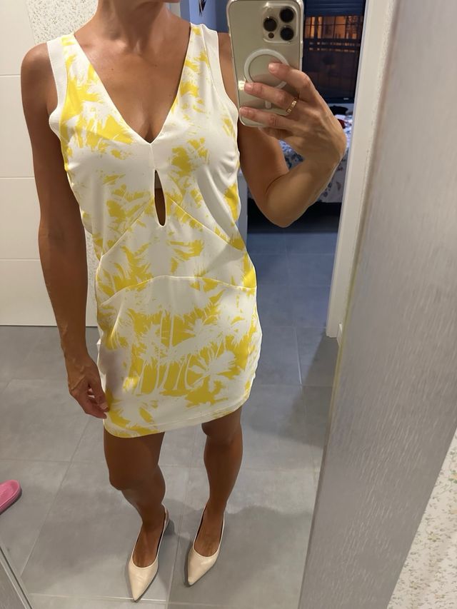 Vestido Zara blanco y amarillo