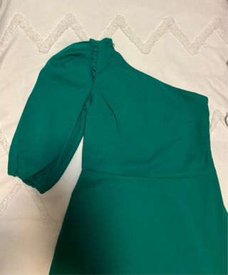 Vestido verde manga globo talla S Zara