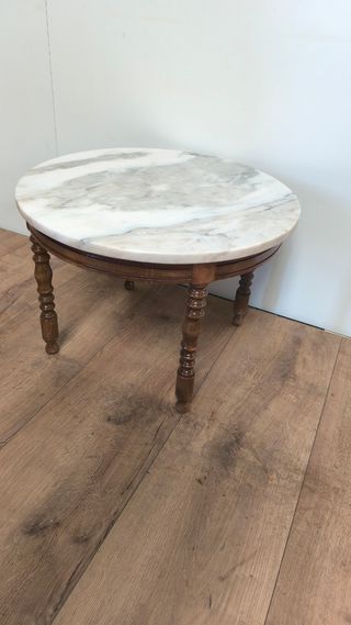 MESA BAJA AUXILIAR CENTRO REDONDA MADERA Y MARMOL
