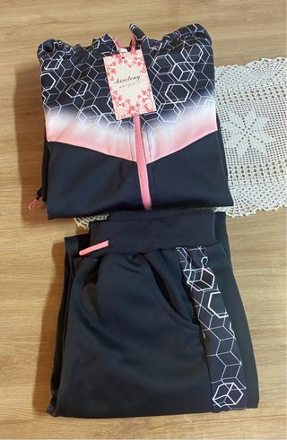 Chándal niña Minilong negro-rosa
