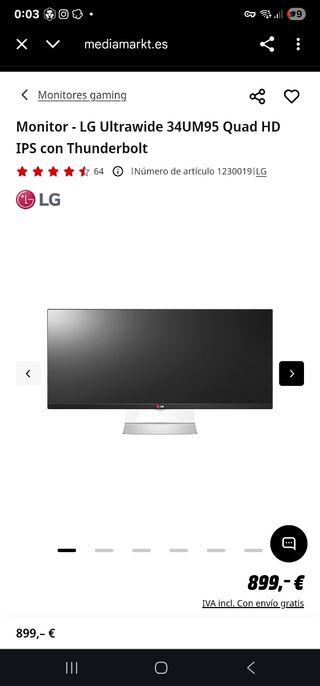 Monitor LG 34UM95 de Segunda mano por 179 EUR en Torredembarra