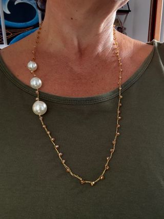 Collana oro perle bianche ambra