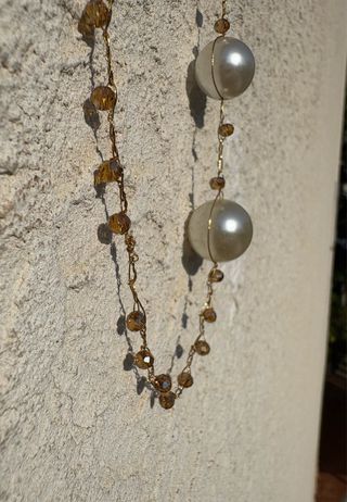 Collana oro perle bianche ambra