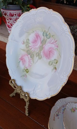 Piatto porcellana rose dipinte a mano
