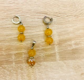 Pendientes y colgante ágata amarilla