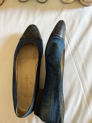 Bailarinas Chanel: Tela vaquera & cuero