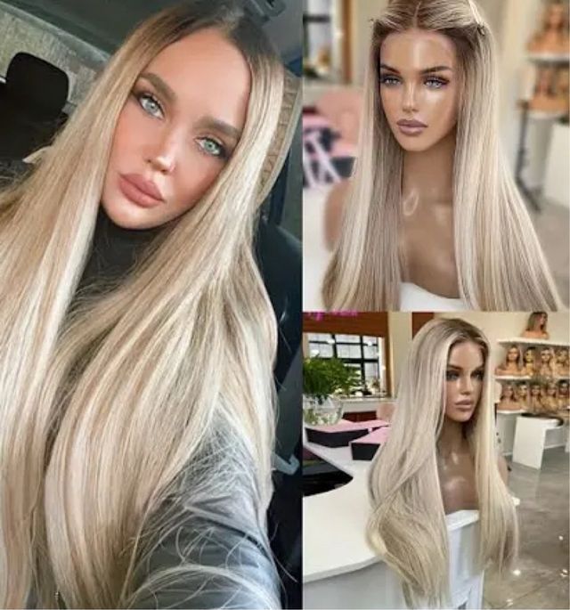 Peluca Larga Beige y Blanca