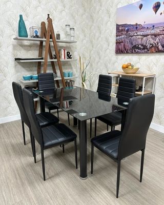 Mesa de comedor cristal 6 sillas
