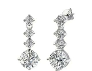 Pendientes colgantes Moissanita y Plata ley