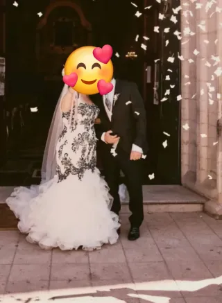 Vestido novia blanco & negro,zapatos,cancan