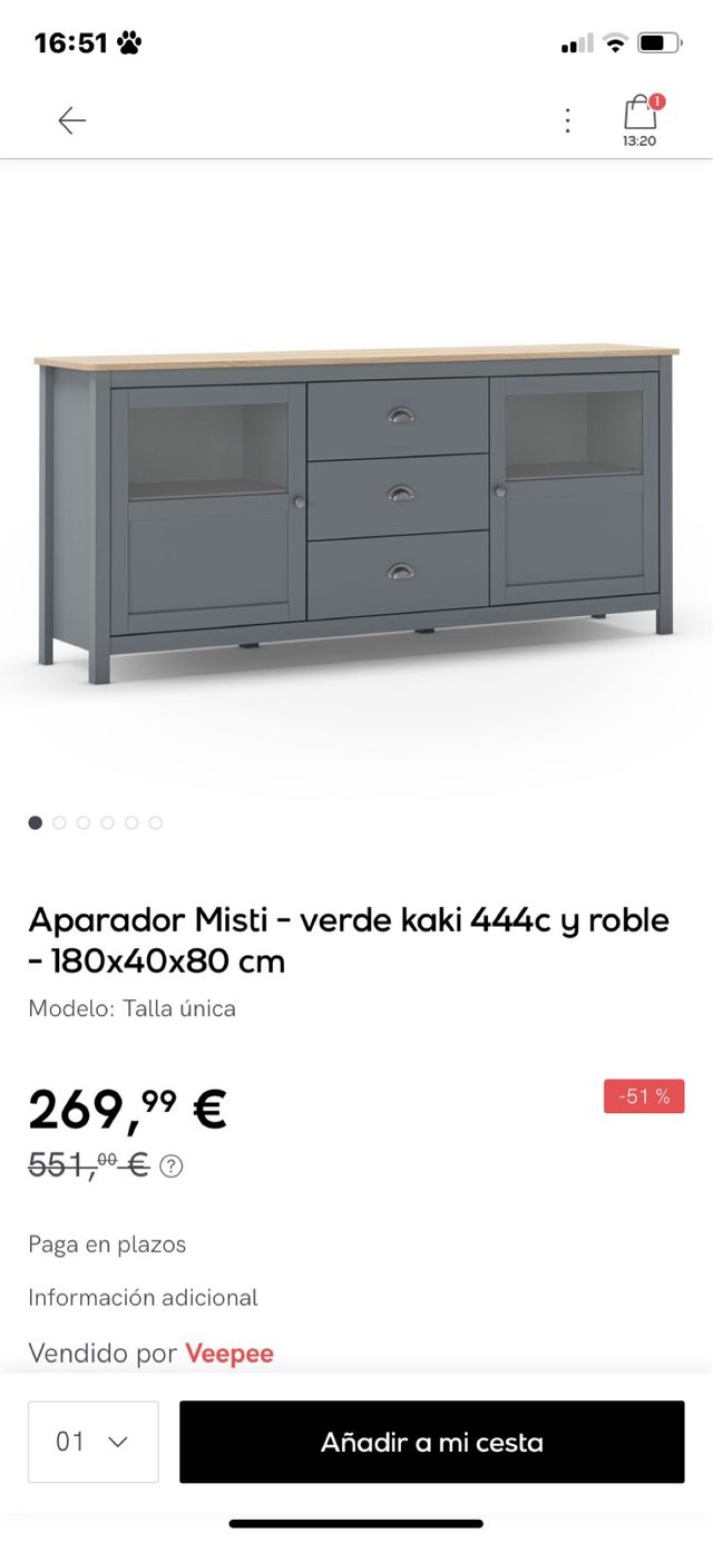 Aparador Misti 180x40x80cm - Verde kaki